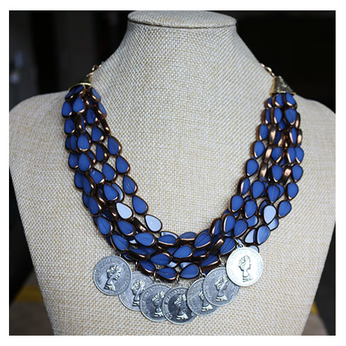 Blue water drop currency pendant necklace